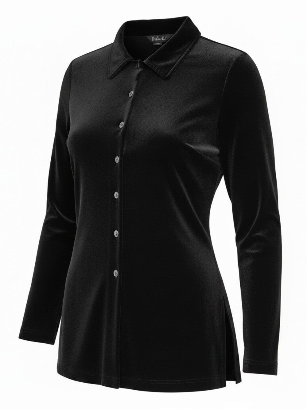Vintage Rafaella Black Velvet Long Sleeve Button Front Top Large